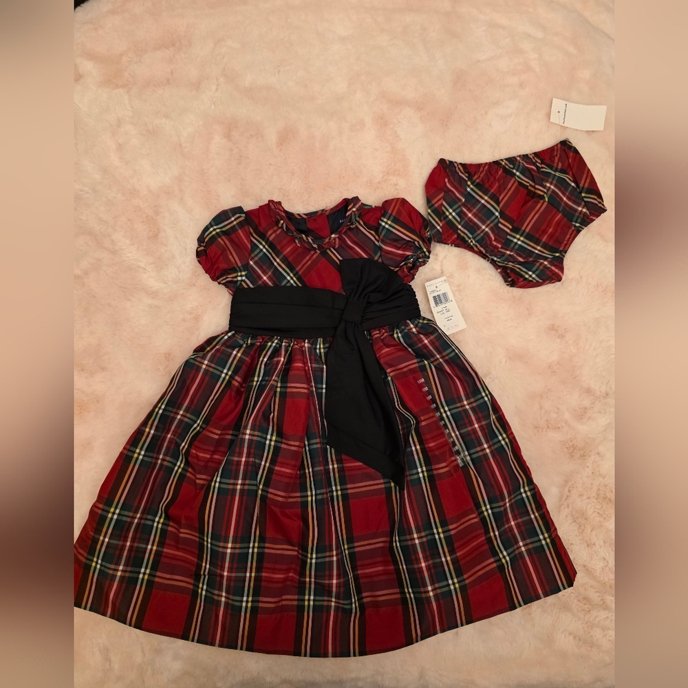 Ralph Lauren Plaid Kids Dress with Black Bow